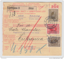 Yugoslavia Kingdom SHS Parcel Card - Sprovodni List 1930 Ljubljana To Crikvenica Bb160516 - Autres & Non Classés