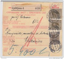 Yugoslavia Kingdom SHS Parcel Card - Sprovodni List 1930 Ljubljana To Crikvenica Bb160516 - Other & Unclassified