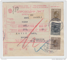 Yugoslavia Kingdom SHS Parcel Card - Sprovodni List 1930 Zagreb To Crikvenica Bb160516 - Other & Unclassified