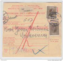 Yugoslavia Kingdom SHS Parcel Card - Sprovodni List 1930 Zagreb To Crikvenica Bb160516 - Other & Unclassified