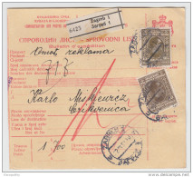 Yugoslavia Kingdom SHS Parcel Card - Sprovodni List 1930 Zagreb To Crikvenica Bb160516 - Sonstige & Ohne Zuordnung