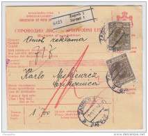 Yugoslavia Kingdom SHS Parcel Card - Sprovodni List 1930 Zagreb To Crikvenica Bb160516 - Other & Unclassified