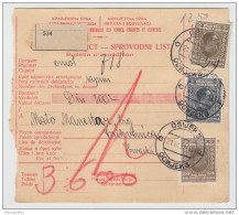 Yugoslavia Kingdom SHS Parcel Card - Sprovodni List 1930 Osijek To Crikvenica Bb160516 - Autres & Non Classés