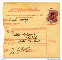 Kingdom SHS 1928 Poštna Spremnica - Parcel Card Zagreb - Split B151204 - Autres & Non Classés