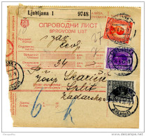 Kingdom SHS 1928 Poštna Spremnica - Parcel Card Ljubljana - Split B151204 - Andere & Zonder Classificatie