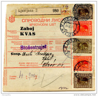 Kingdom SHS 1928 Poštna Spremnica - Parcel Card Ljubljana - Split B151204 - Otros & Sin Clasificación