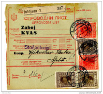 Kingdom SHS 1928 Poštna Spremnica - Parcel Card Ljubljana - Split B151204 - Other & Unclassified