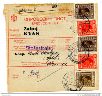 Kingdom SHS 1928 Poštna Spremnica - Parcel Card Ljubljana - Split B151204 - Autres & Non Classés