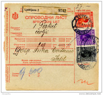 Kingdom SHS 1928 Poštna Spremnica - Parcel Card Ljubljana - Split B151204 - Sonstige & Ohne Zuordnung