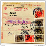 Kingdom SHS 1928 Poštna Spremnica - Parcel Card Ljubljana - Split B151204 - Other & Unclassified