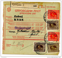 Kingdom SHS 1928 Poštna Spremnica - Parcel Card Ljubljana - Split B151204 - Andere & Zonder Classificatie