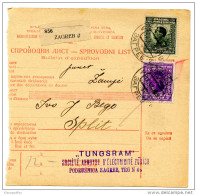 Kingdom SHS 1929 Poštna Spremnica - Parcel Card Zagreb - Split B151204 - Autres & Non Classés