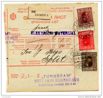 Kingdom SHS 1929 Poštna Spremnica - Parcel Card Zagreb - Split B151204 - Other & Unclassified