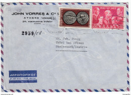 John Vorres Company Air Mail Letter Cover Travelled 1963 Athens To Thörl Bei Aflenz Bb161128 - Cartas & Documentos