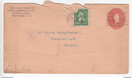 US Postal Stationery Stamped Envelope Travelled 1902 NY To Frankfurt, Germay U358 Washington Bb161110 - 1901-20