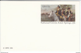 US Postal Stationery Postcard 1981 Bicentenary Of The Battle At Eutaw Springs UX90 Bb161110 - 1981-00