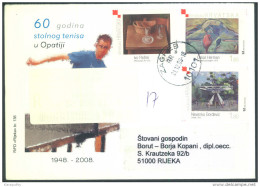 Croatia 60 Years Of Table Tennis In Opatija Special Illustrated Cover Letter And Pmk Registered, Travelled 2008 Bb161028 - Tischtennis