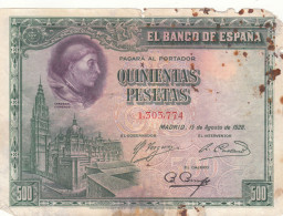 CRBS0812 BILLETE ESPAÑA 500 PESETAS 1928 CON MANCHAS MC - 500 Pesetas