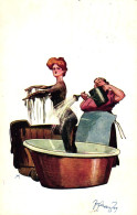 Frau In Der Badewanne, Humor, Sign. Fritz Schönpflug, Um 1910/15 - Schönpflug, Fritz