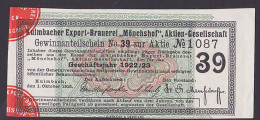 Kulmbach Export-Brauerei "Mönchshof" AG Gewinnanteilschein 1922/231923, Bier - Industrie