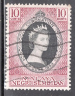 Malaya Negri Sembilan Single 10 Cents 1953 Stamp From The Coronation Set In Fine Used Condition. - Negri Sembilan