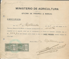 FISCAUX   ARGENTINE  2 Fiscaux 1911 Quittances 50 Cent Vert Sur Reçu De Patente 1911 - Collections, Lots & Séries