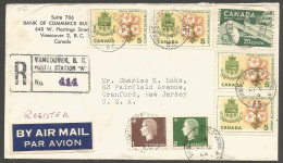 1964 Registered Airmail Cover 43c Paper/Cameo/Flowers CDS Vancouver BC - Postal History