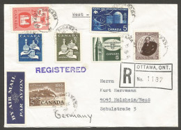 1966 Registered Cover 53c Colourful Multi-Commemorative Franking CDS Ottawa Ontario To Germany - Postal History