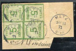 !!! ALSACE LORRAINE, 4 EX DU N°4 SUR FRAGMENT CACHETS DE METZ - Used Stamps