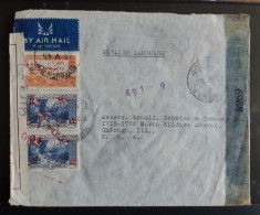 Grand Liban 1945 Lettre Enveloppe Censurée Lebanon Air Mail Censore To USA. - Lettres & Documents