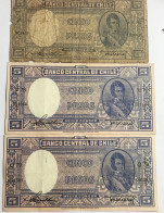 Chile Banknote 5 Pesos Lot Of 3,1958-9 Serie A,P119, XF. - Chile