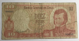 Chile Banknote 10 Pesos, 1975, P 150, Fine. - Chili