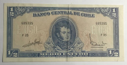 Chile Banknote Medio Escudo (1/2), 1962, Serie F, P134, AXF. - Chile