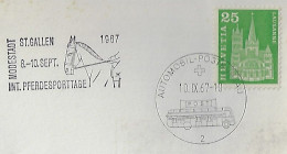 Switzerland 1977 Cover With Commemorative Cancel For Automobile Post Office Bus Slogan Horse Sport Equestrian - Bussen