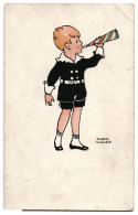 Boy With Colorful Horn Trompet 1930s Postcard Signed By Danish Illustrator Artist Marie Hjuler. Publisher Paul Heckscher - Other & Unclassified