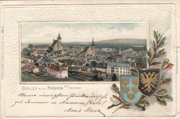NÖ - Litho Gruss Aus KREMS A.d. Donau 1910 - Litho Prägekarte Mit Wappen, Gel.1910 Von Krems > Wien V ... - Krems An Der Donau