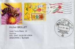 2023.ITALIE.Miel D'Ambrosoli (région De Côme),lettre à Andorra (Principat),avec Timbre à Date Illustré Arrivée D'Andorre - Abeilles