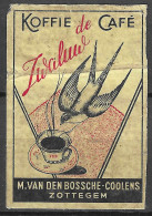 NEDERLANDS VINTAGE Phillumeny MATCHBOX LABEL Café Koffie De Zwaluw VAN DEN BOSSCHE-COOLENS ZOTTEGEM 3.5 X 5   Cm  RARE - Cajas De Cerillas - Etiquetas