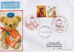 2023.Japanese Posukuma Bear (Teddy Bear) Japan Post’s Postal Worker Bear Mascot, Letter Tokyo To Andorra - Lettres & Documents