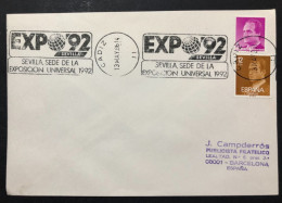SPAIN, Cover With Special Cancellation « EXPO '92 », « CADIZ Postmark », 1986 - 1992 – Sevilla (España)
