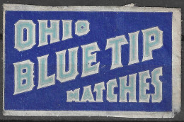 ANTIQUE  MADE IN U.S.A  Phillumeny MATCHBOX LABEL  OHIO BLUE TIP MATCHES  3.5 X 5 CM - Matchbox Labels