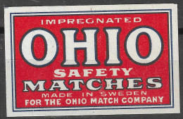 VINTAGE   MADE IN SWEDEN   Phillumeny MATCHBOX LABEL OHIO MATCHES   3.5 X 5 CM - Zündholzschachteletiketten