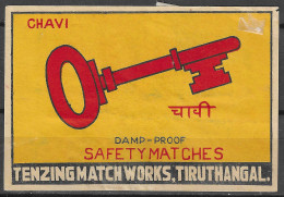 BIG SIZE  Phillumeny MATCHBOX LABEL CHAVI TENZING MATCH WORKS, TIRUTHANGAL  9.5 X 6.5 CM - Boites D'allumettes - Etiquettes