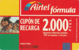 ESPAÑA. Acr-052. AIRTEL FORMULA - CUPON RECARGA 2000 PTAS. 31/12/2000. DURA. (783P) - Airtel