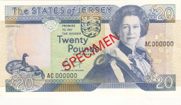 Jersey Banknote Twenty Pound (Pick 19s)  SPECIMEN Overprint Code AC - Superb UNC Condition - Jersey