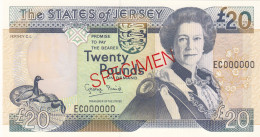 Jersey Banknote Twenty Pound (Pick 19s)  SPECIMEN Overprint Code EC/FC Or GC - Superb UNC Condition - Jersey