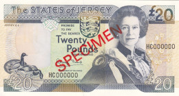 Jersey Banknote Twenty Pound (Pick 19s)  SPECIMEN Overprint Code HC/KC/LC/NC Or PC - Superb UNC Condition - Jersey