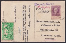 1933-H-66 CUBA REPUBLICA 1933 10c POSTCARD TO GERMANY AIR MAIL VIA MIAMI. CAIDA DEL MACHADATO. - Cartas & Documentos