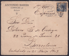 1899-H-274 CUBA US OCCUPATION 1899 5c HAVANA TO BARCELONA ESPAÑA SPAIN.  - Brieven En Documenten