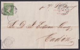 1857-H-363 CUBA SPAIN 1857 1r POSTAL FORGERY TO CADIZ TO SANTO DOMINGO SHIP. - Prephilately